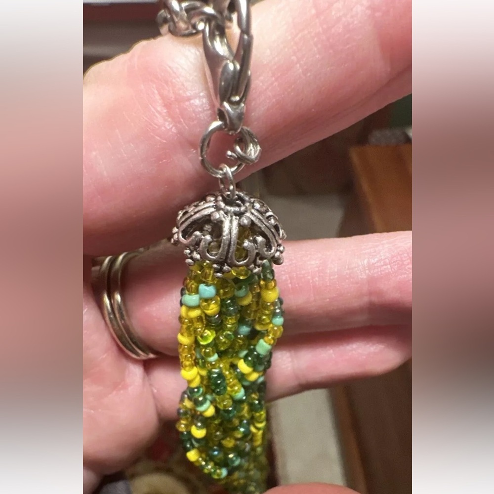Braided Seed Bead Green Yellow Necklace Earrings Adjustable Silver Chain Boho - Picture 4 of 7